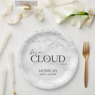 She's on cloud 9 Dreamy Elegant Bridal Shower Paper Plate