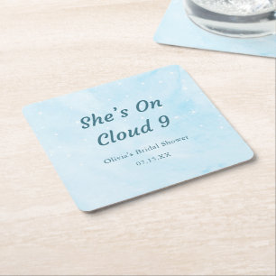 She's On Cloud 9 Dreamy Sky Blue Bridal Shower  Square Paper Coaster