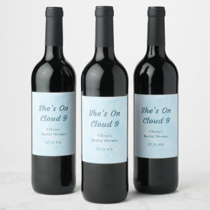 She's on Cloud 9 Dreamy Sky Blue Bridal Shower Wine Label