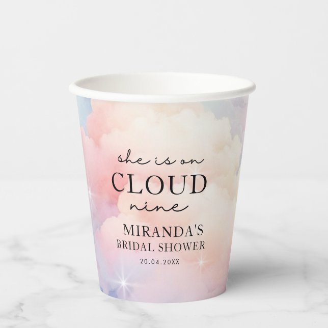She's on Cloud 9 Dreamy Stars Bridal Shower Paper Cups (Front)