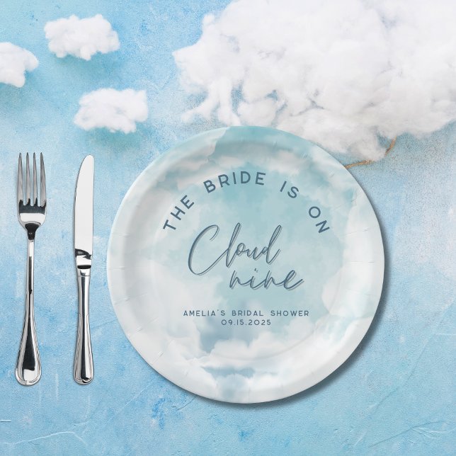 She's on cloud 9 Elegant Bridal Shower Dreamy Paper Plate (Creator Uploaded)