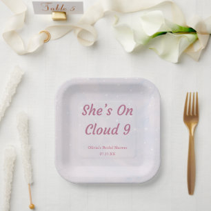 She's On Cloud 9 Pastel Dreamy Bridal Shower Paper Plate