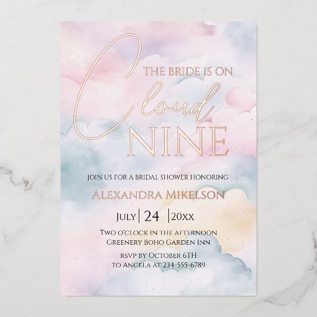 She's on cloud 9 Rose Gold Elegant Bridal Shower (Front)