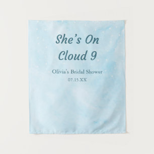 She's On Cloud 9 Sky Blue Bridal Shower Backdrop Tapestry