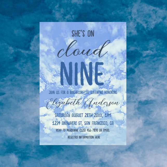 She's On Cloud Nine! Bachelorette Party Invitation (Creator Uploaded)