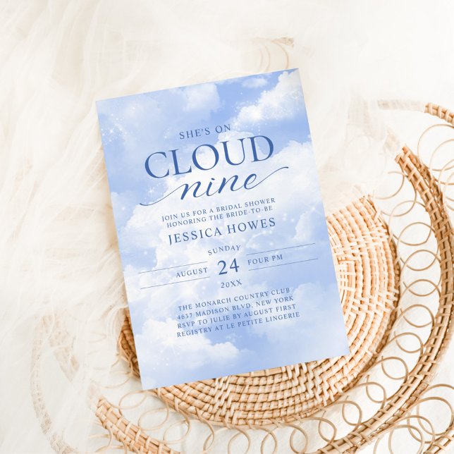 She's On Cloud Nine Blue  Bridal Shower Invitation (Creator Uploaded)