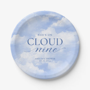 She's On Cloud Nine Blue  Bridal Shower Paper Plate