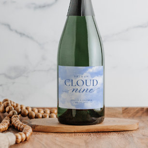 She's On Cloud Nine Blue Bridal Shower Sparkling Wine Label