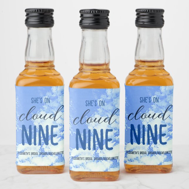 She's On Cloud Nine! Bridal Shower/Bachelorette Liquor Bottle Label (Bottles)