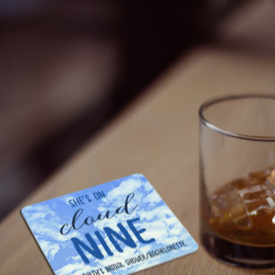 She's On Cloud Nine! Bridal Shower/Bachelorette Square Paper Coaster