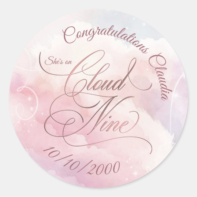 She's On Cloud Nine Bridal Shower Classic Round Sticker (Front)