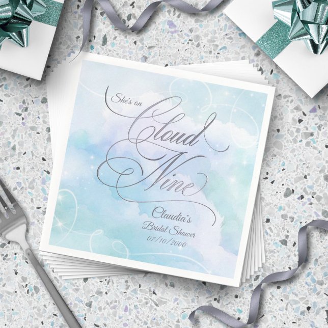 She's On Cloud Nine Bridal Shower Napkin (Creator Uploaded)