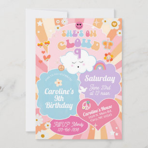 She's on cloud nine girl 9th birthday invite. invitation