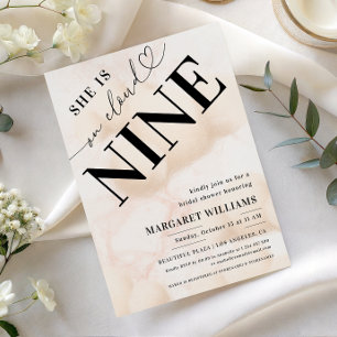 She's on Cloud Nine Heart Script Bridal Shower Invitation