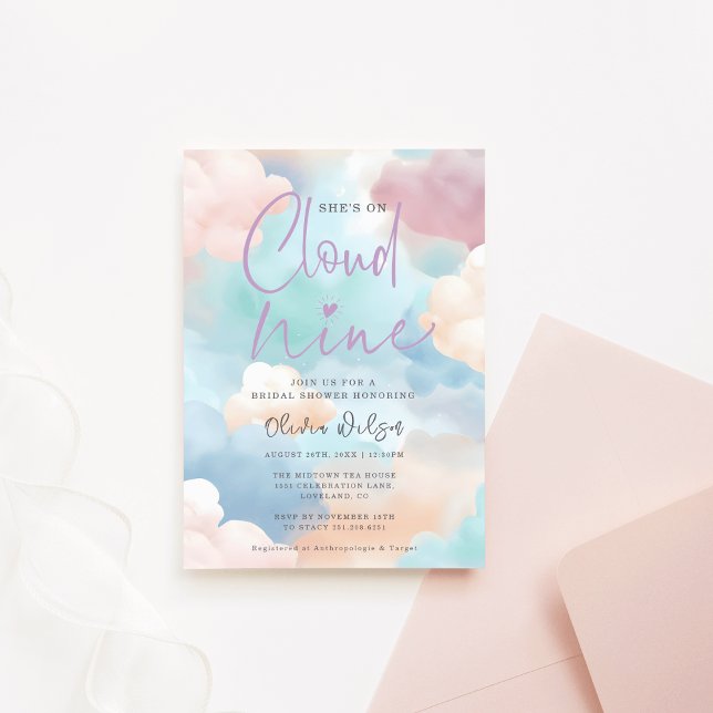 She's On Cloud Nine Pastel Colours Bridal Shower Invitation (She's On Cloud Nine Pastel Colors Bridal Shower Invitation)