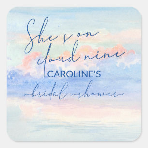 Shes On Cloud Nine Pastel Watercolor Bridal Shower Square Sticker
