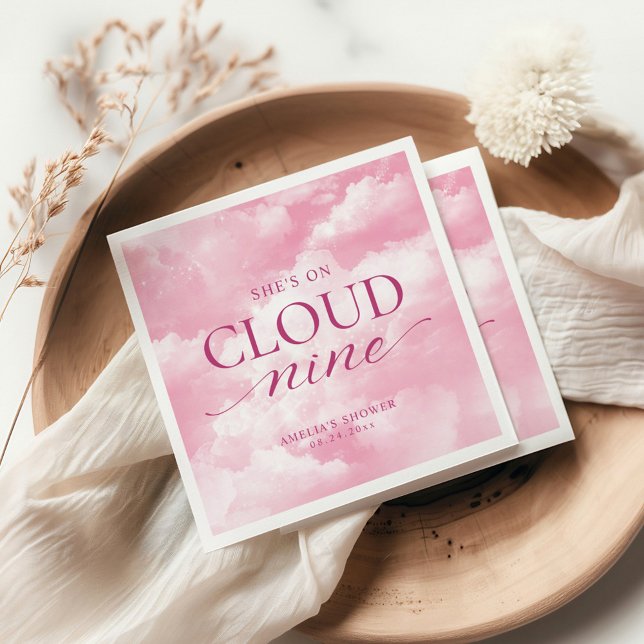 She's On Cloud Nine Pink Bridal Shower Napkin (Creator Uploaded)