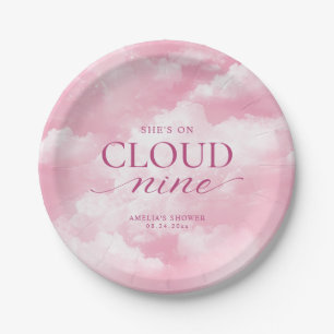 She's On Cloud Nine Pink Bridal Shower Paper Plate