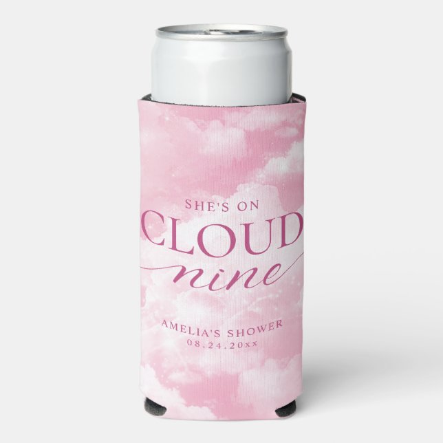 She's On Cloud Nine Pink Bridal Shower Seltzer Can Cooler (Seltzer Front)