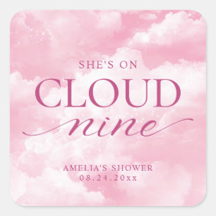 She's On Cloud Nine Pink Bridal Shower Square Sticker