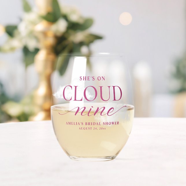She's On Cloud Nine Pink Bridal Shower Tapestry Stemless Wine Glass (Insitu (Wedding))