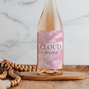 She's On Cloud Nine Pink Bridal Shower Wine Label