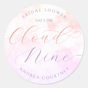 She's On Cloud Nine Pink Pastel Bridal Shower Classic Round Sticker