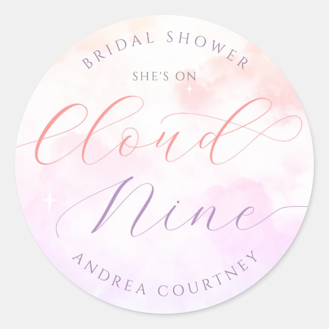 She's On Cloud Nine Pink Pastel Bridal Shower Classic Round Sticker (Front)