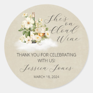 She's On Cloud Wine Bridal Shower Invitation Classic Round Sticker