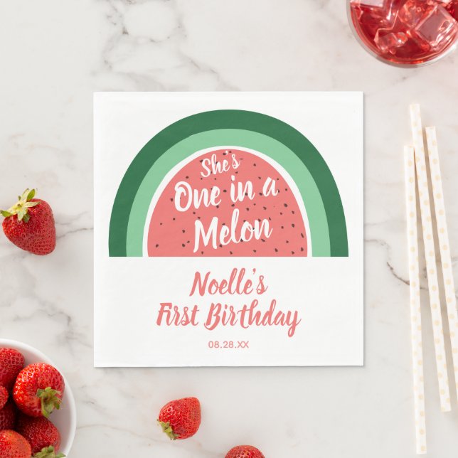 She's One in a Melon, Watermelon Rainbow Birthday  Napkin (Insitu)