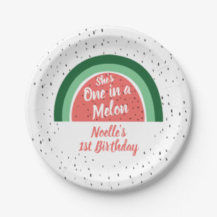 She's One in a Melon, Watermelon Rainbow Birthday Paper Plate