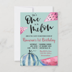 She's One in a Melon!  Watermelon themed Birthday Invitation