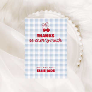 She's Our Cherry On Top Blue Gingham Birthday Thank You Card