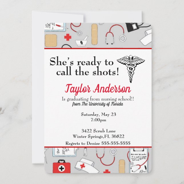 She's Ready To Call The Shots Nursing School Invitation (Front)