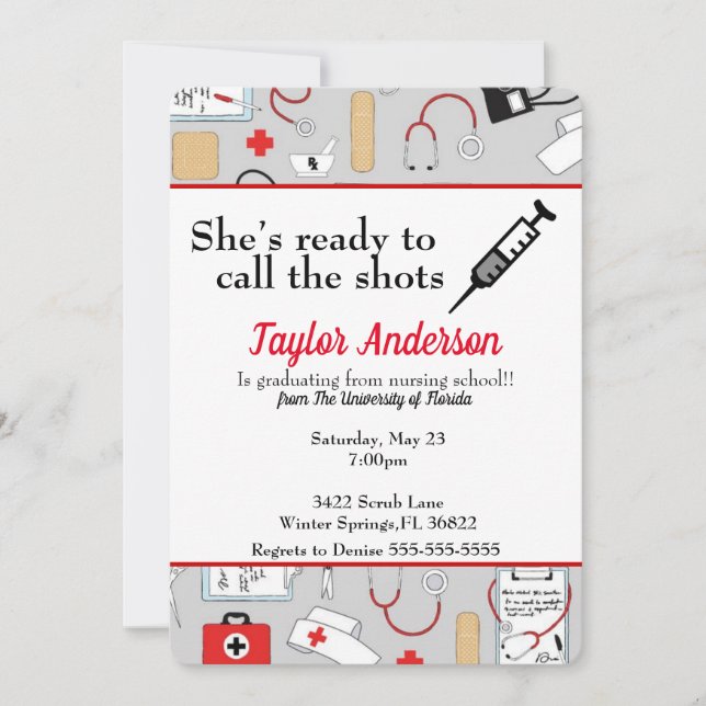 She's Ready To Call The Shots Nursing School Invitation (Front)