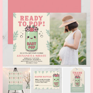 She's Ready to Pop Baby Girl Shower Photo Kawaii Invitation