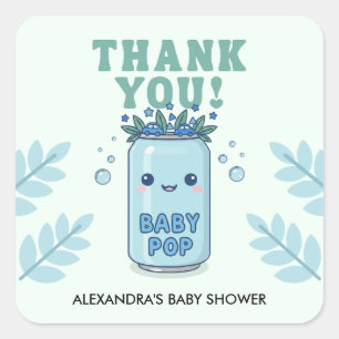 She's Ready to Pop Baby Shower Blue Boho Thank you Square Sticker