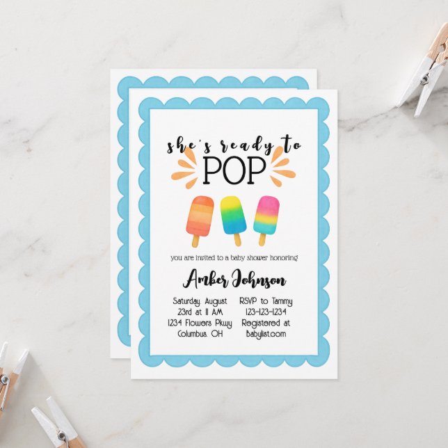 She's Ready to Pop Baby Shower Invitation (Front/Back In Situ)