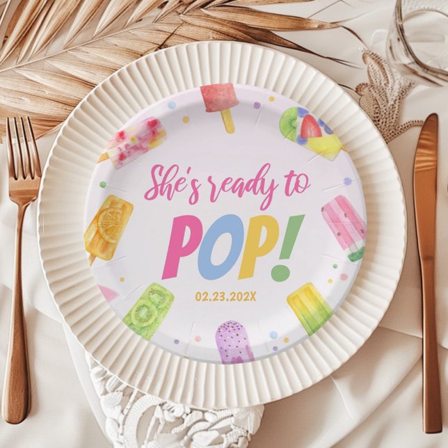 She's Ready To Pop Baby Shower Invitation Popsicle Paper Plate (Creator Uploaded)