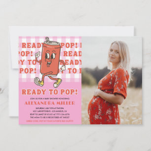 She's Ready to Pop Baby Shower Pink Gingham Photo Invitation