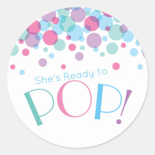 She's Ready to Pop Baby Shower Polka Dots Classic Round Sticker