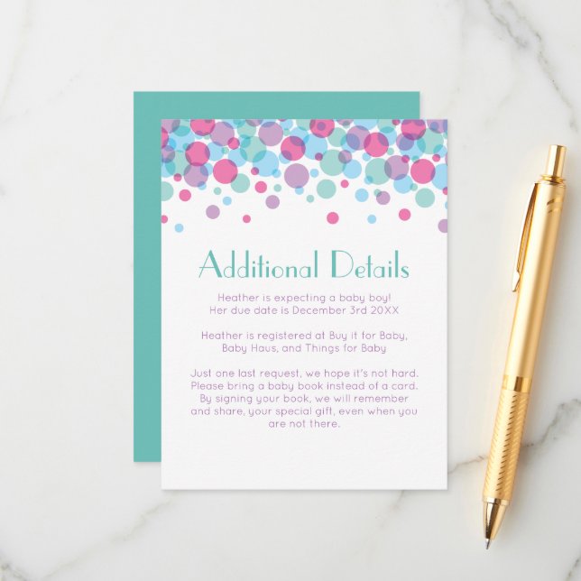 She's Ready to Pop Baby Shower Polka Dots Enclosure Card (Front/Back In Situ)