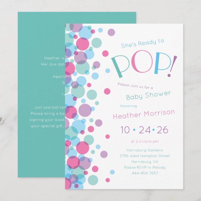 She's Ready to Pop Baby Shower Polka Dots Invitation (Front/Back)