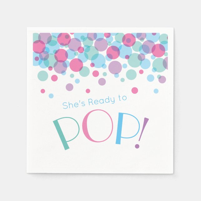 She's Ready to Pop Baby Shower Polka Dots Napkin (Front)