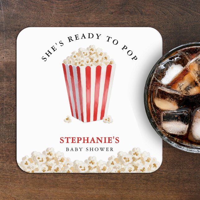 She's Ready To Pop Baby Shower Popcorn Square Paper Coaster (She's Ready To Pop Baby Shower Popcorn Square Paper Coaster
)