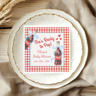 She's Ready to Pop Baby Shower Red Gingham Napkin