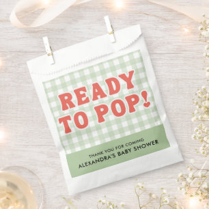 Shes Ready To Pop Baby Shower Retro Green Gingham Favour Bags