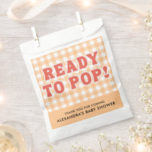 Shes Ready To Pop Baby Shower Retro Orange Gingham Favour Bags