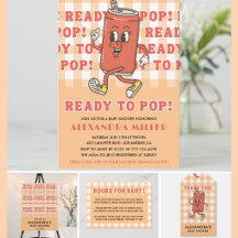 Shes Ready to Pop Baby Shower Retro Orange Gingham