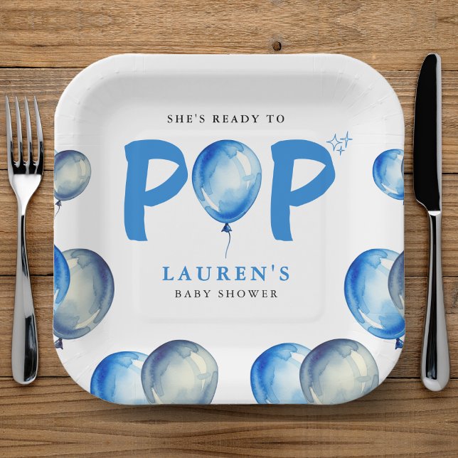 She's Ready To Pop Balloons Blue Boy Baby Shower Paper Plate (She's Ready To Pop Balloons Blue Boy Baby Shower Paper Plates
)